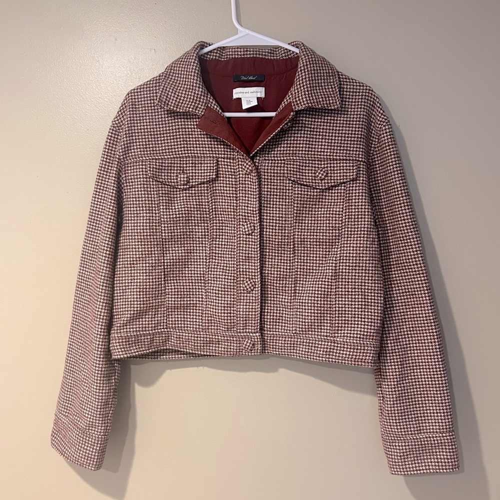 Cupcakes and Cashmere wool blend button up houndstooth jacket preppy equestrian